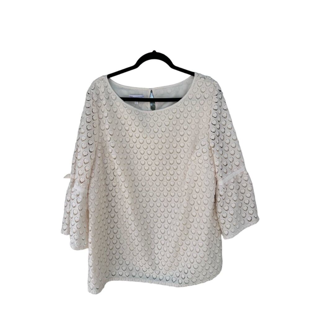 RSVP by Talbots Womens Lace Bell Sleeve Popover Top Size 2X Ivory 3/4 Sleeve